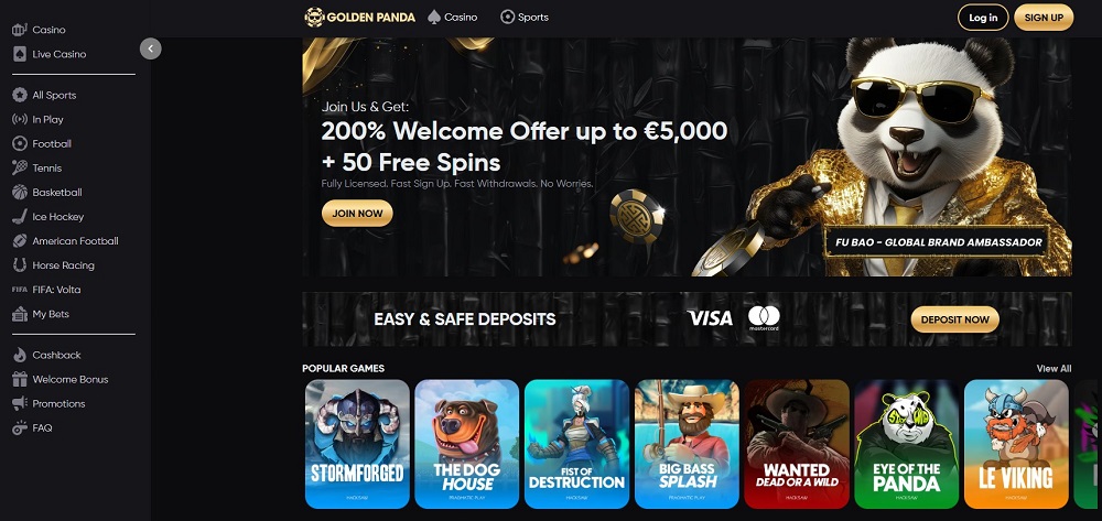 Golden Panda casino interface with sleek design and live dealer action, part of top-rated Canada online casinos in 2025.