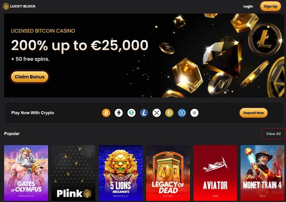 Lucky Block crypto-friendly interface featuring real-money games and anonymous play, a standout choice in Canada online casinos.